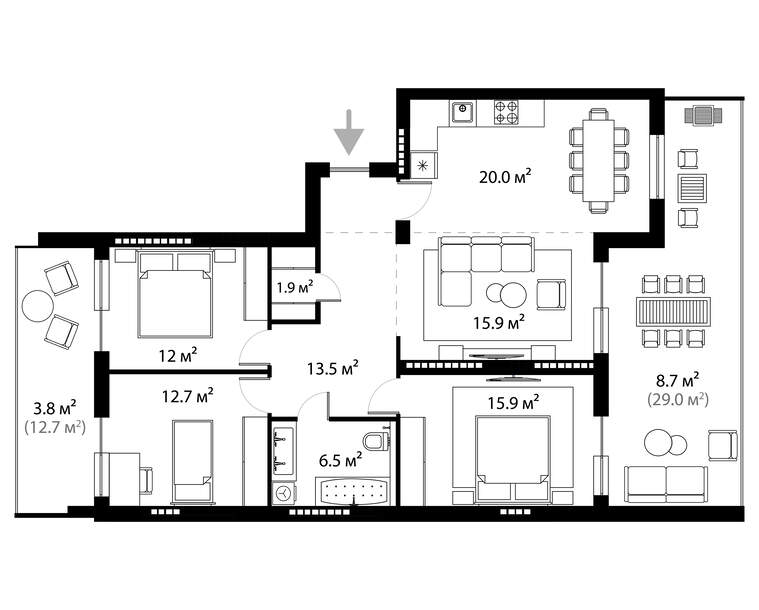 Buy 3-room apartment PL 7.54 in PARKLAND, Uzhhorod planning