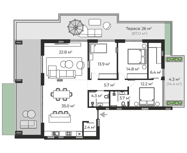 Buy 3-room apartment SWC 5.14 in SHERWOOD, Uzhhorod planning