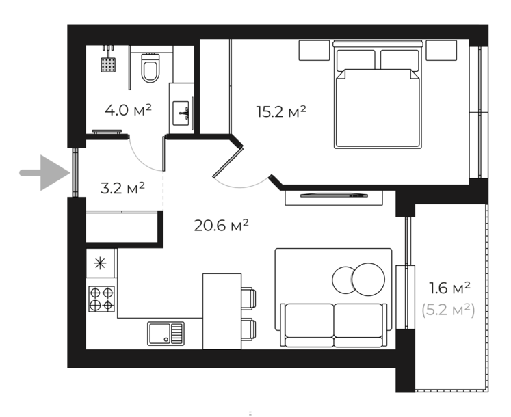 Купити 1-кімнатну квартиру PL 10.20 у PARKLAND, Ужгород планування