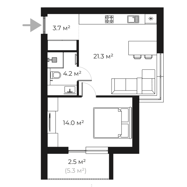 Купити 1-кімнатну квартиру PL 10.21 у PARKLAND, Ужгород планування