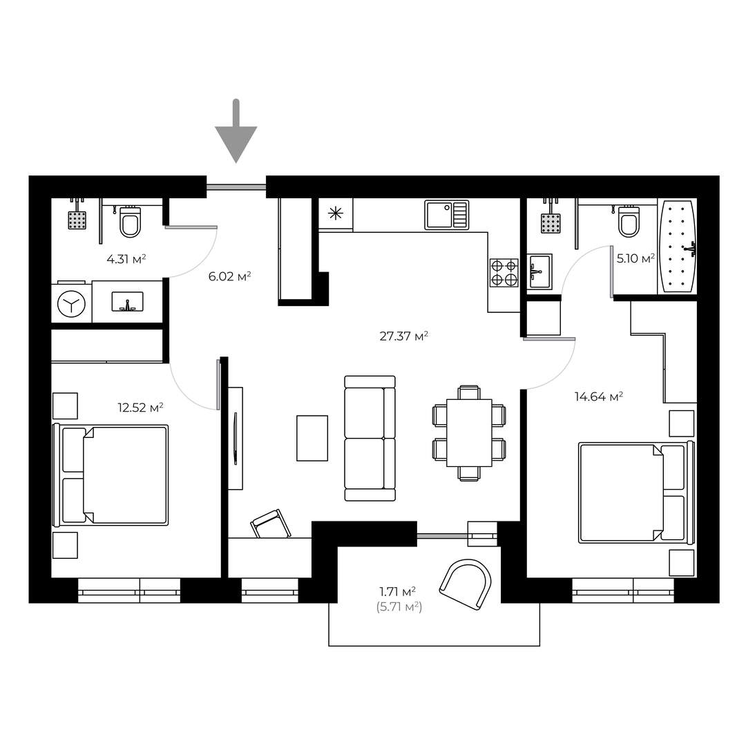 Buy 2-room apartment DH 4.16 in DREAM HILLS, Uzhhorod planning