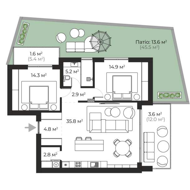 Buy 2-room apartment SWC 6.01 in SHERWOOD, Uzhhorod planning