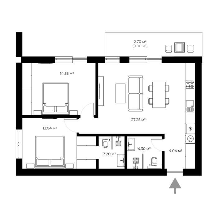 Buy 2-room apartment NL 2.06 in NEW LAND, Uzhhorod planning