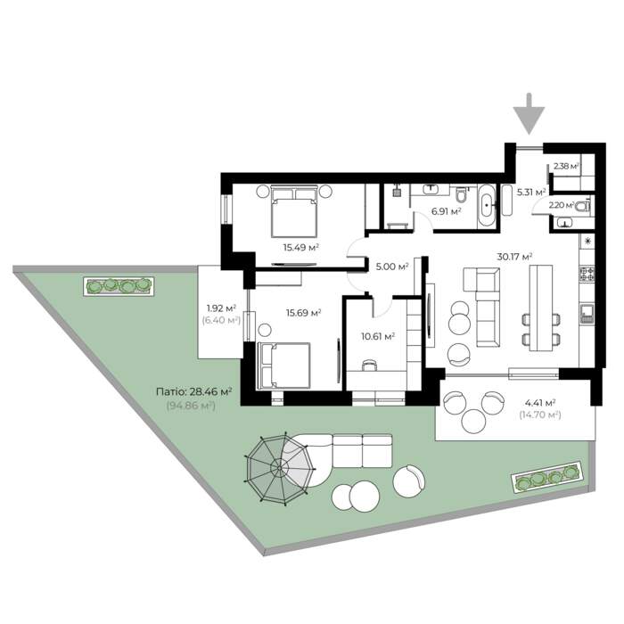 Buy 3-room apartment SWC 5.03 in SHERWOOD, Uzhhorod planning