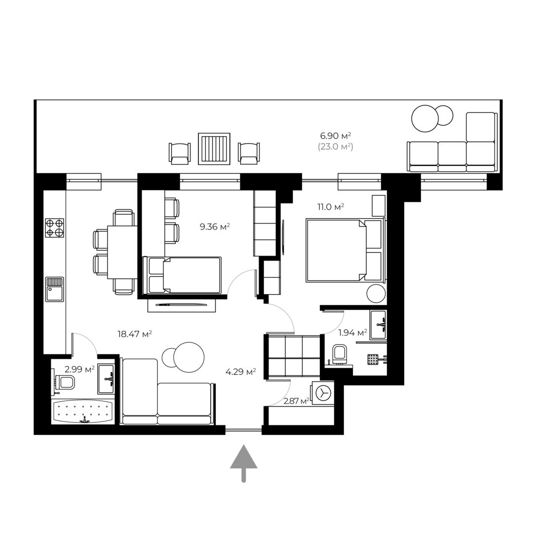 Купити 2-кімнатну квартиру PL 9.55 у PARKLAND, Ужгород планування