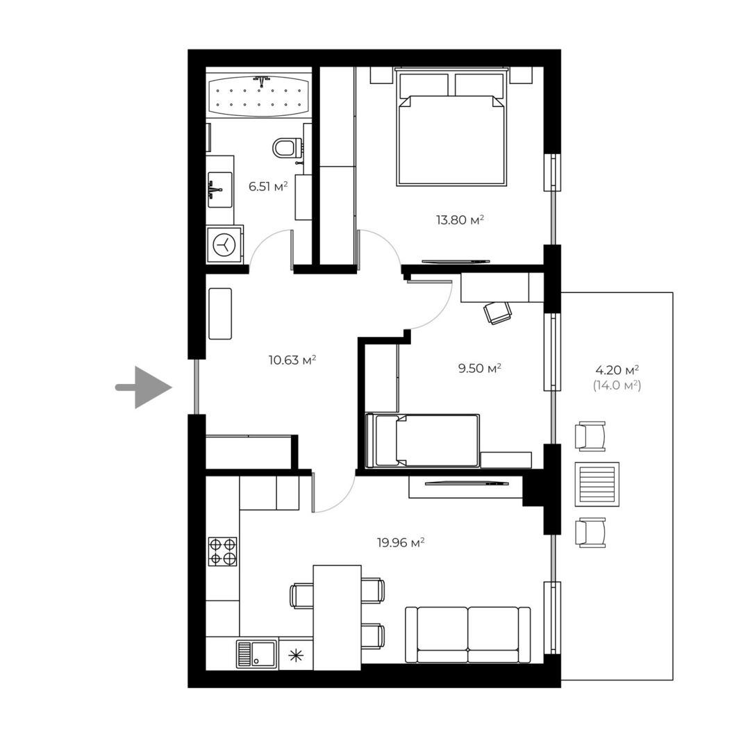 Квартира з ремонтом PL 4.58 — PARKLAND, Ужгород планування