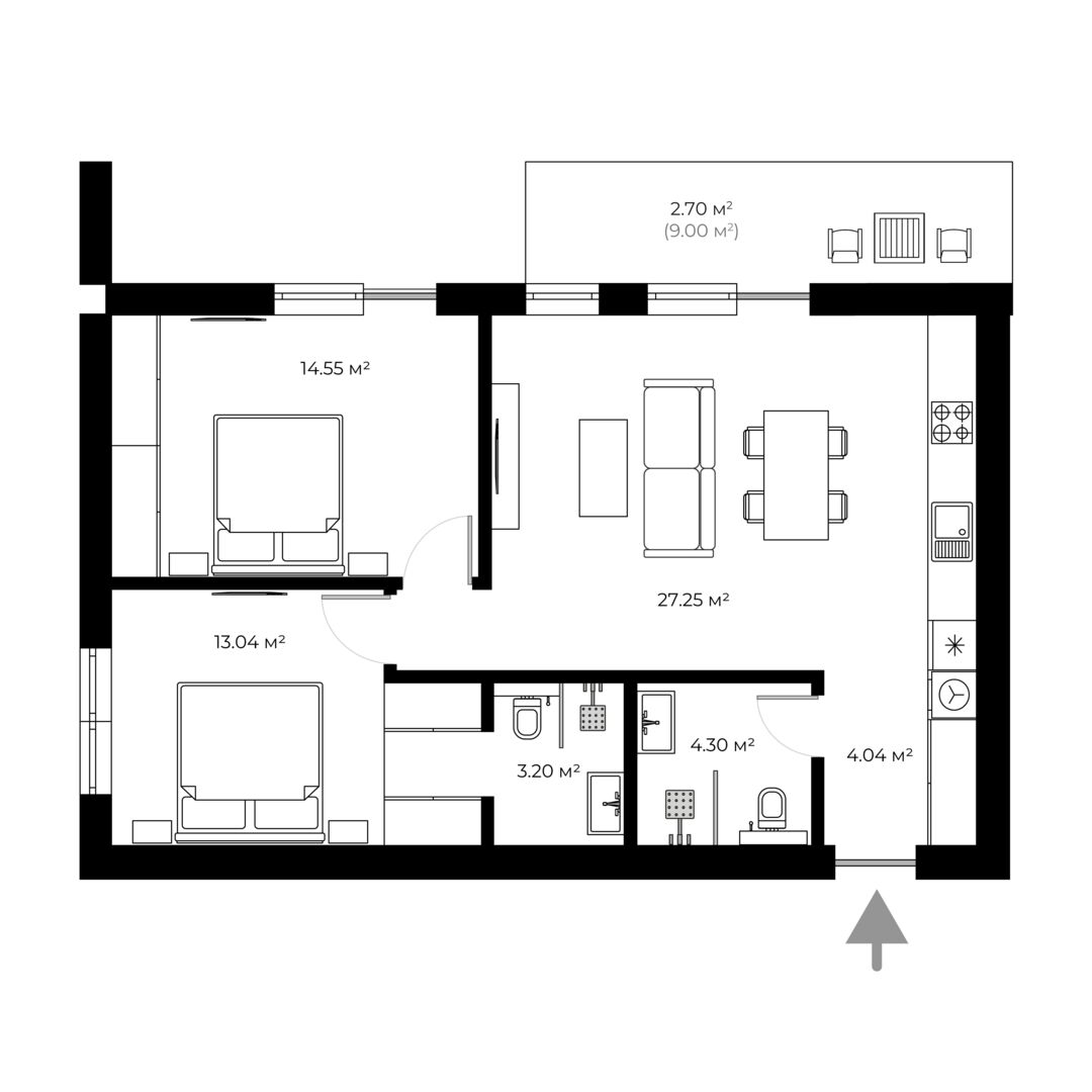 Buy 2-room apartment NL 2.06 in NEW LAND, Uzhhorod planning 2