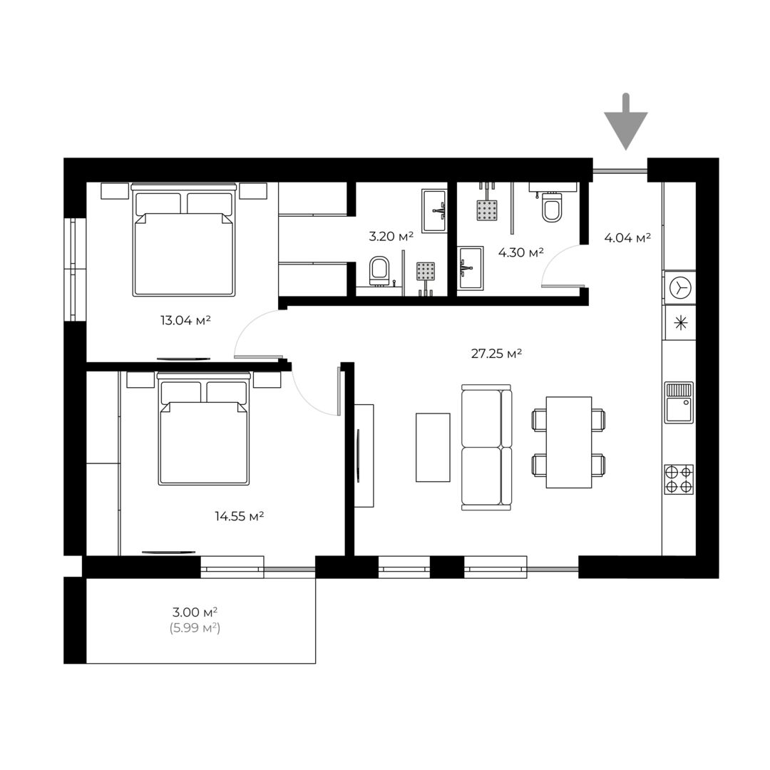 Buy 2-room apartment NL 3.20 in NEW LAND, Uzhhorod planning 2
