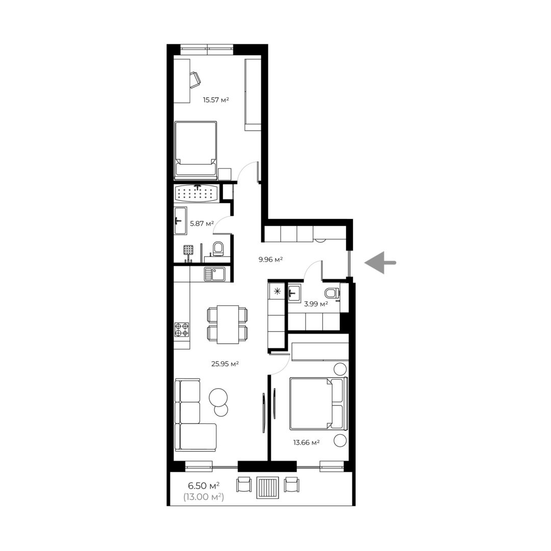 Квартира з ремонтом PL 12.54 — PARKLAND, Ужгород планування
