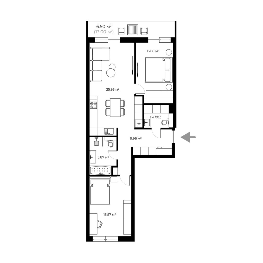 Квартира з ремонтом PL 6.59 — PARKLAND, Ужгород планування