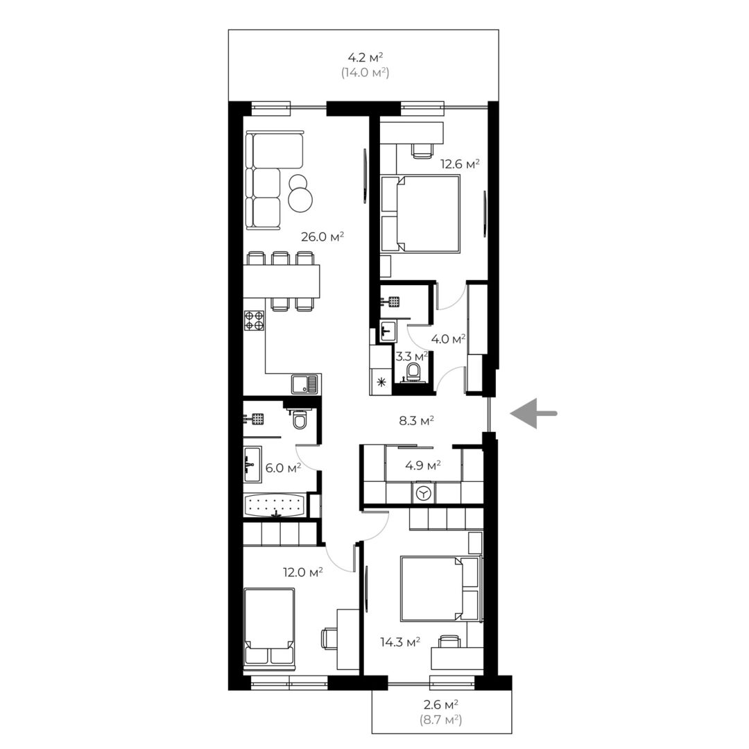 Квартира з ремонтом PL 8.58 — PARKLAND, Ужгород планування